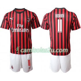 Camisolas de Futebol AC Milan BORINI 11 Criança Equipamento Principal 2019/20 Manga Curta
